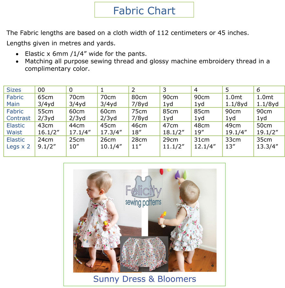 Dress & matching pants toddler sewing pattern SUNNY DRESS & BLOOMERS Sizes 6 months to 6 years - Felicity Sewing Patterns