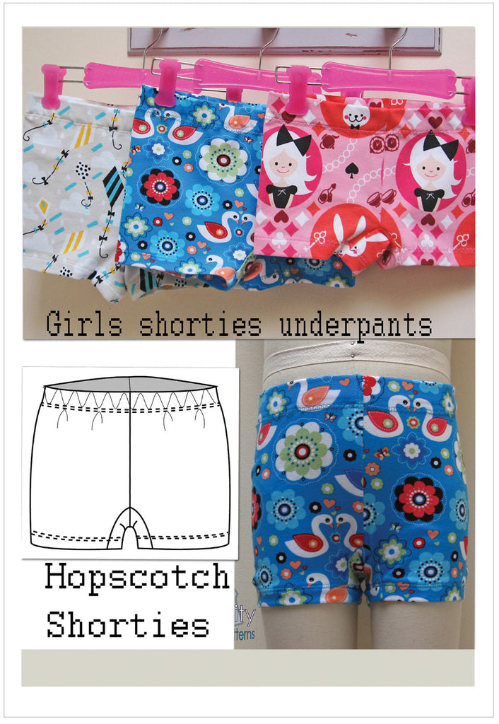 Hopscotch Shorties  girls shortie underpants sizes 2 to 14 years by Felicity Sewing Patterns - Felicity Sewing Patterns