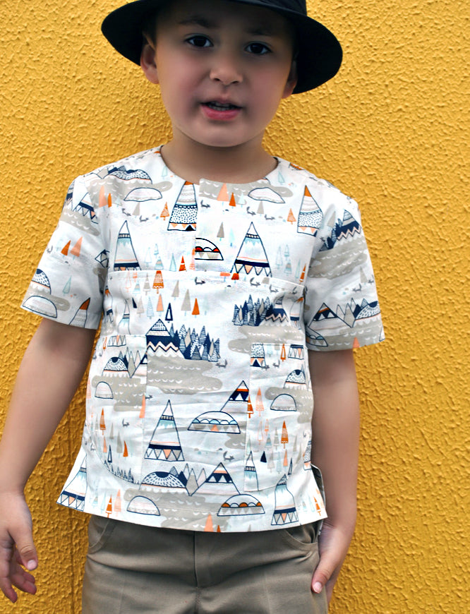 Kids summer shirt PDF sewing pattern for knit or woven fabric. Kieran Shirt sizes 2 - 12 years, - Felicity Sewing Patterns