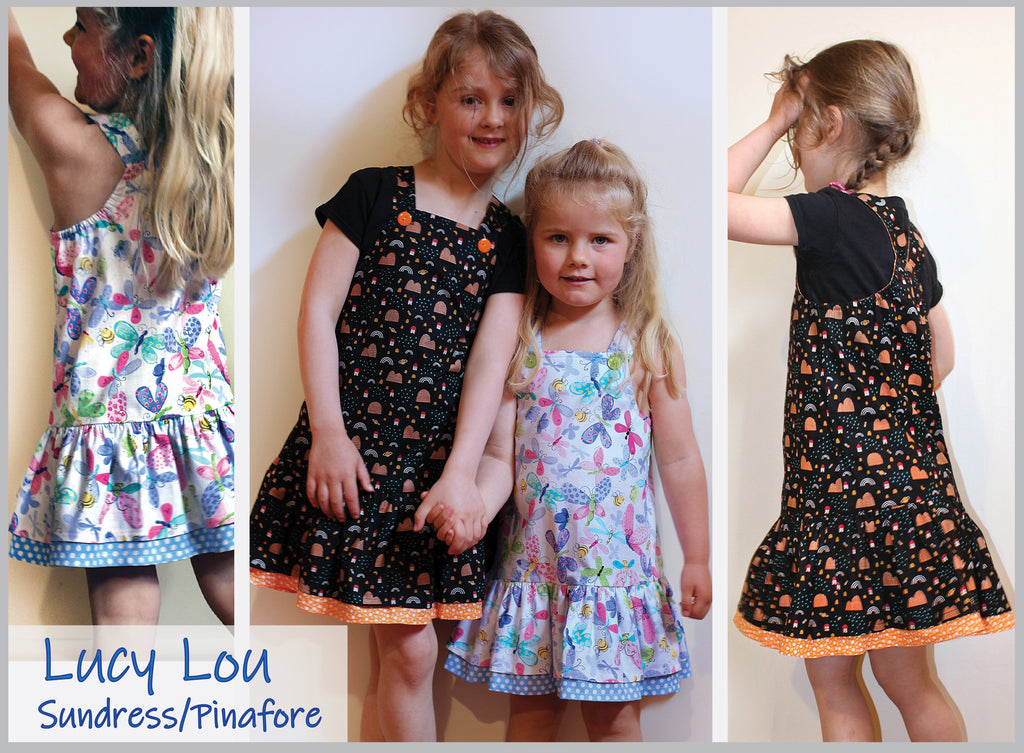 Girls sundress or jumper PDF sewing pattern by Felicity Patterns. Lucy Lou Dress