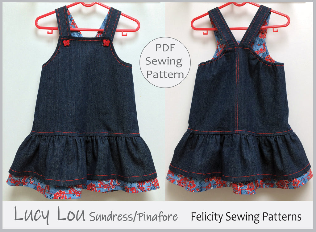 Girls sundress or jumper PDF sewing pattern by Felicity Patterns. Lucy Lou Dress