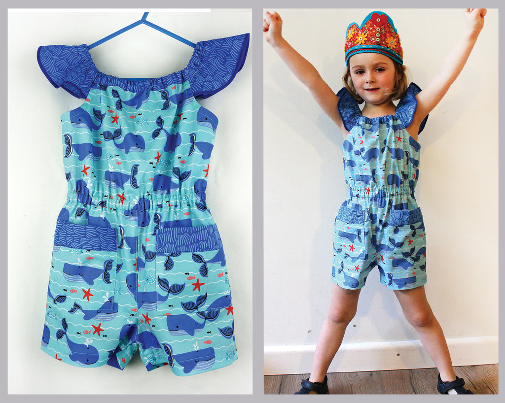 Flutter sleeve girls dress & romper sewing pattern Peachy Dress & Playsuit sizes 2-14 years - Felicity Sewing Patterns