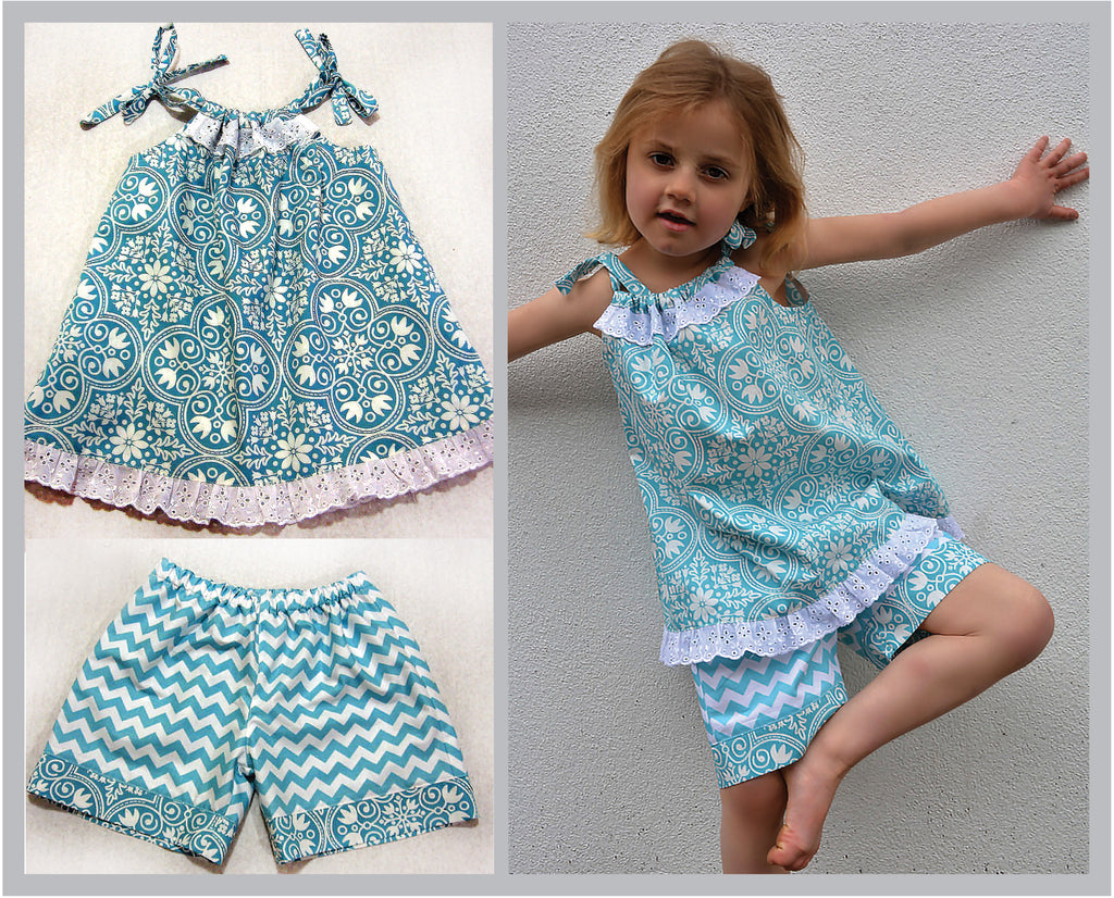 Cute and easy kids dress & romper sewing pattern Peachy Dress & Playsuit sizes 2-14 years - Felicity Sewing Patterns