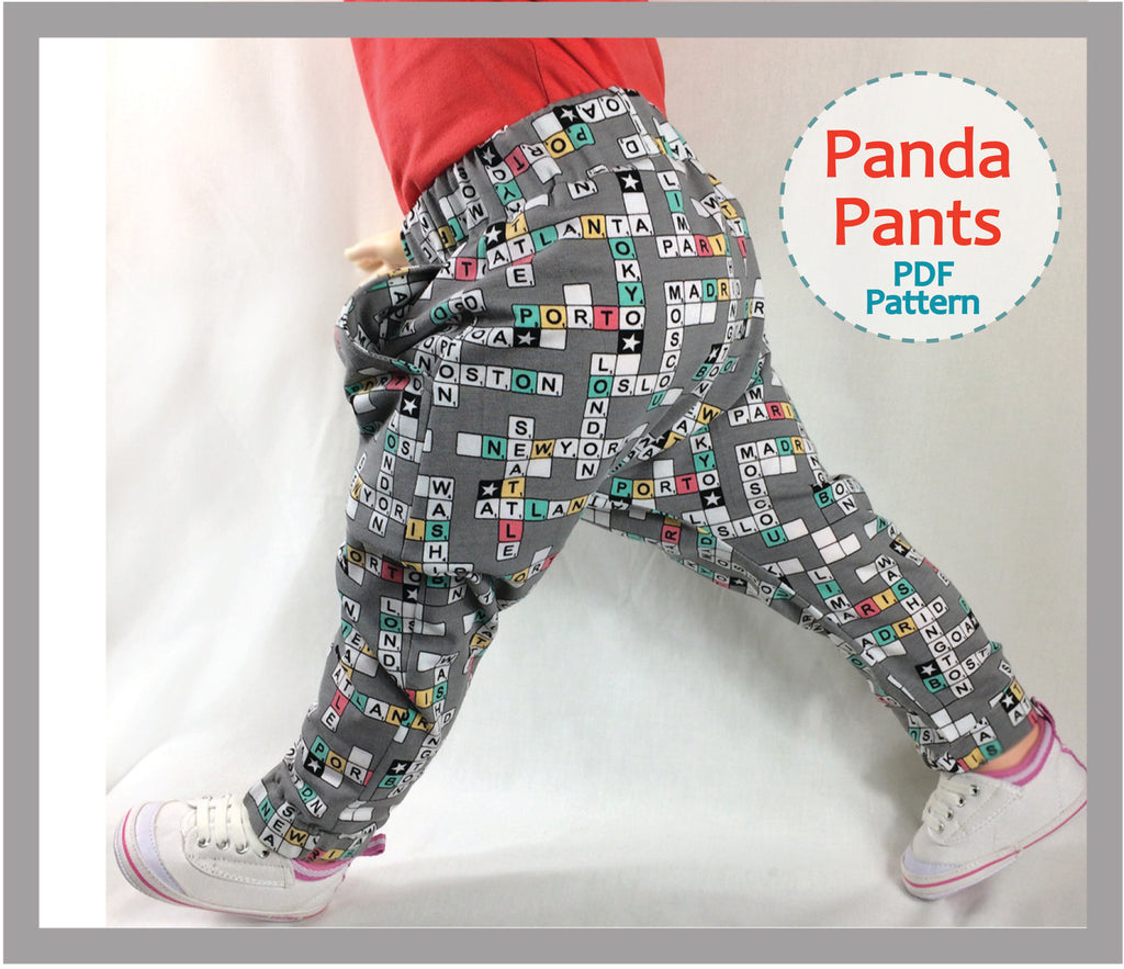 Boy and girl harem pants PDF sewing pattern for babies and toddlers, PANDA PANTS sizes 3+ months to 6 years - Felicity Sewing Patterns