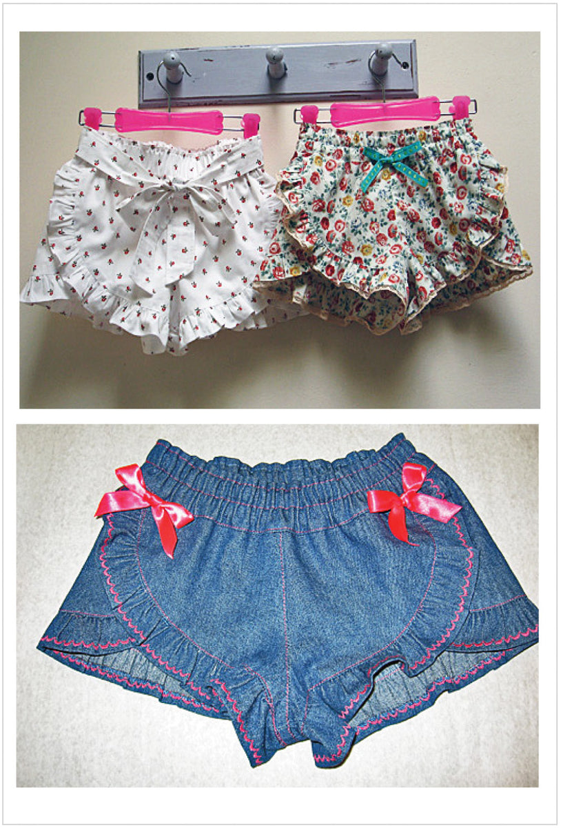 Girls ruffle edged shorts pdf sewing pattern RUFFLED SHORTS sizes
