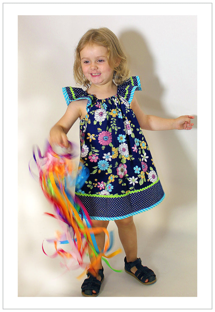 Girls flutter sleeve top or dress pdf sewing pattern TILLY TOP & DRESS sizes 1-10 years. - Felicity Sewing Patterns