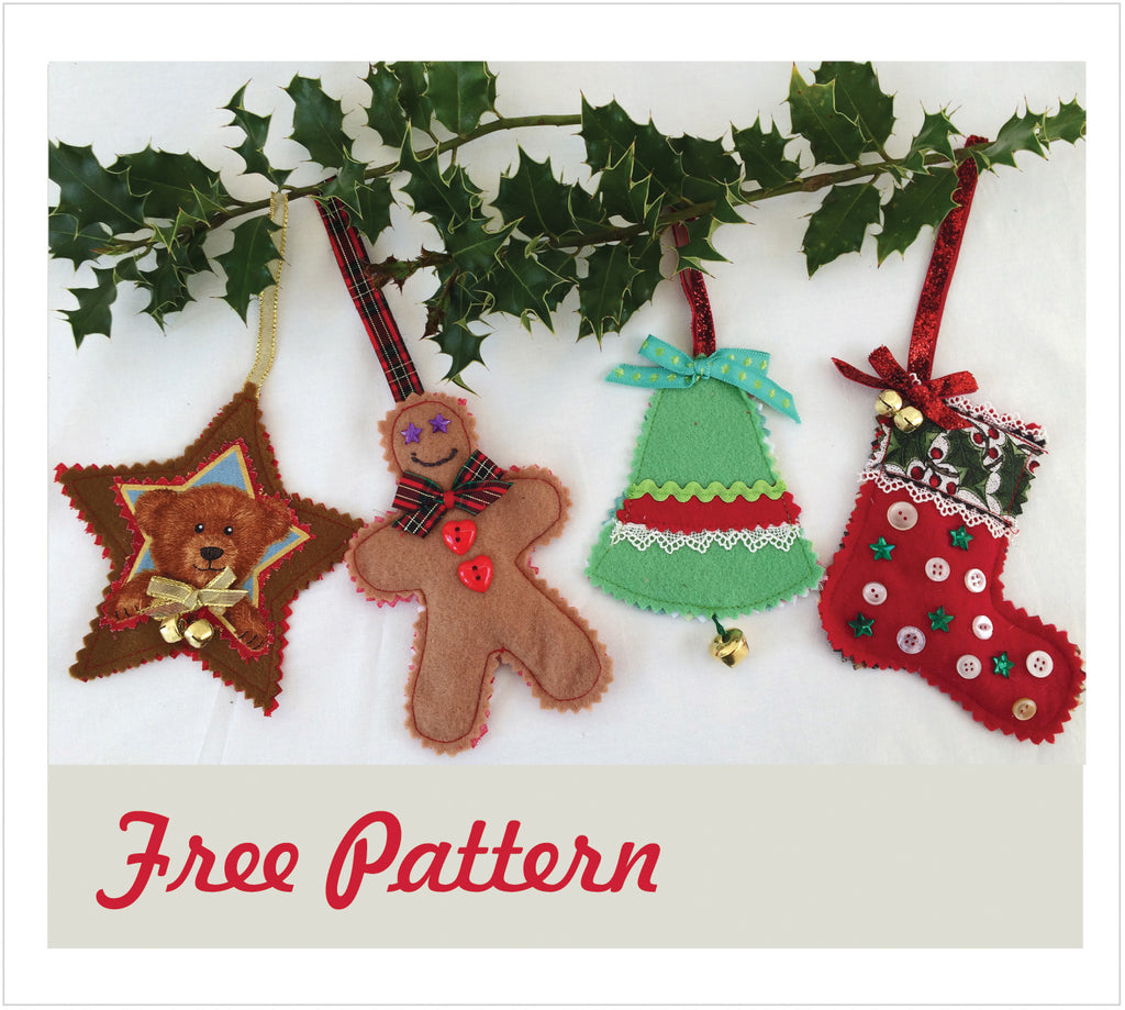 Z FREE PATTERN DOWNLOAD for Christmas Tree Decorations in 4 designs. - Felicity Sewing Patterns