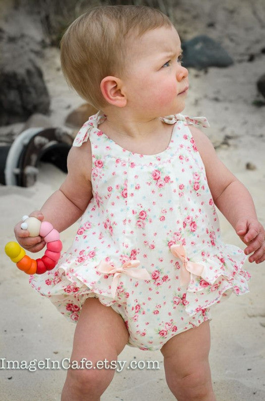 Ruffled baby romper sewing pattern ROSEBUD Romper baby sizes 3 months to 3 years. - Felicity Sewing Patterns