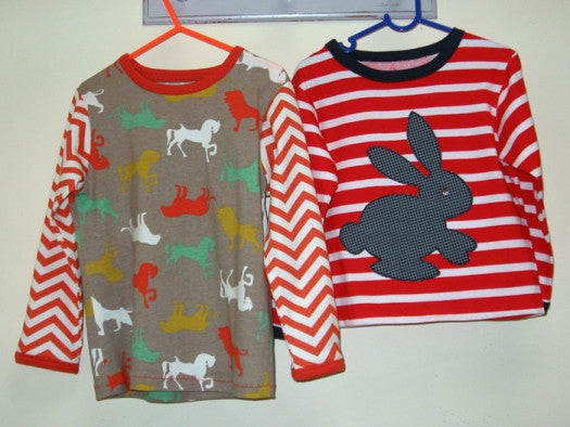 Kids T shirt sewing pattern DUDLEY T SHIRT + Bunny applique, boys & girls sizes 9 mths - 12 yrs - Felicity Sewing Patterns