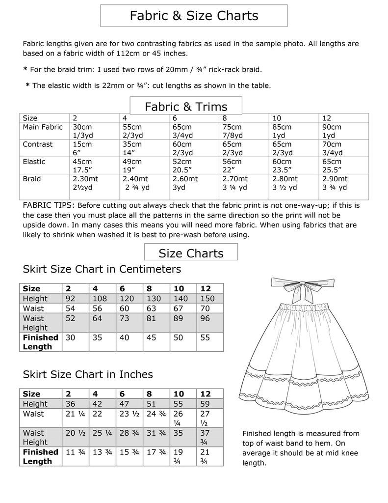 Girls easy skirt sewing pattern, KITTY SKIRT Sizes 2-12 years, includes 2 variations. - Felicity Sewing Patterns
