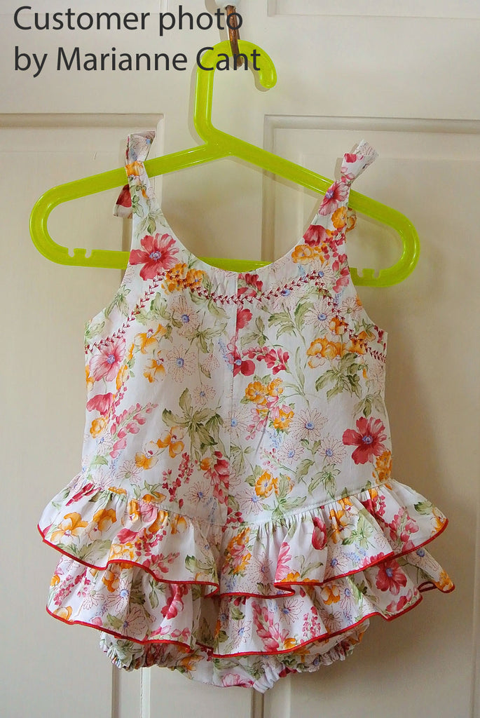 Frilly baby romper pdf sewing pattern ROSEBUD Romper baby sizes 3 months to 3 years. - Felicity Sewing Patterns