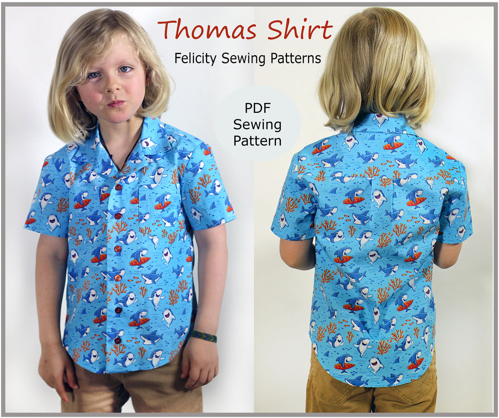 Boys casual shirt PDF sewing pattern THOMAS SHIRT boys & girls 2-14 years. Hawaiian shirt sewing pattern. - Felicity Sewing Patterns