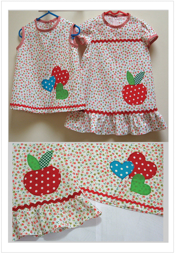 Girls apple applique dress & top sewing pattern POLLY PIPPIN sizes 6-9mths - 6 yrs - Felicity Sewing Patterns