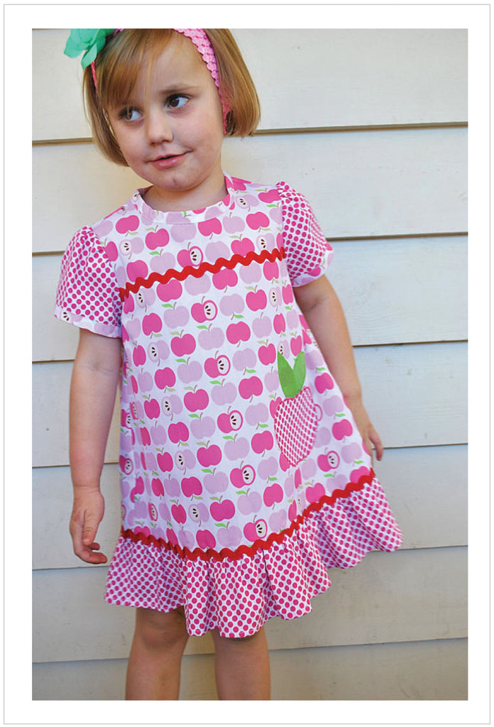 Girls dress & top sewing pattern POLLY PIPPIN with 2 appliques sizes 6-9mths - 6 yrs - Felicity Sewing Patterns