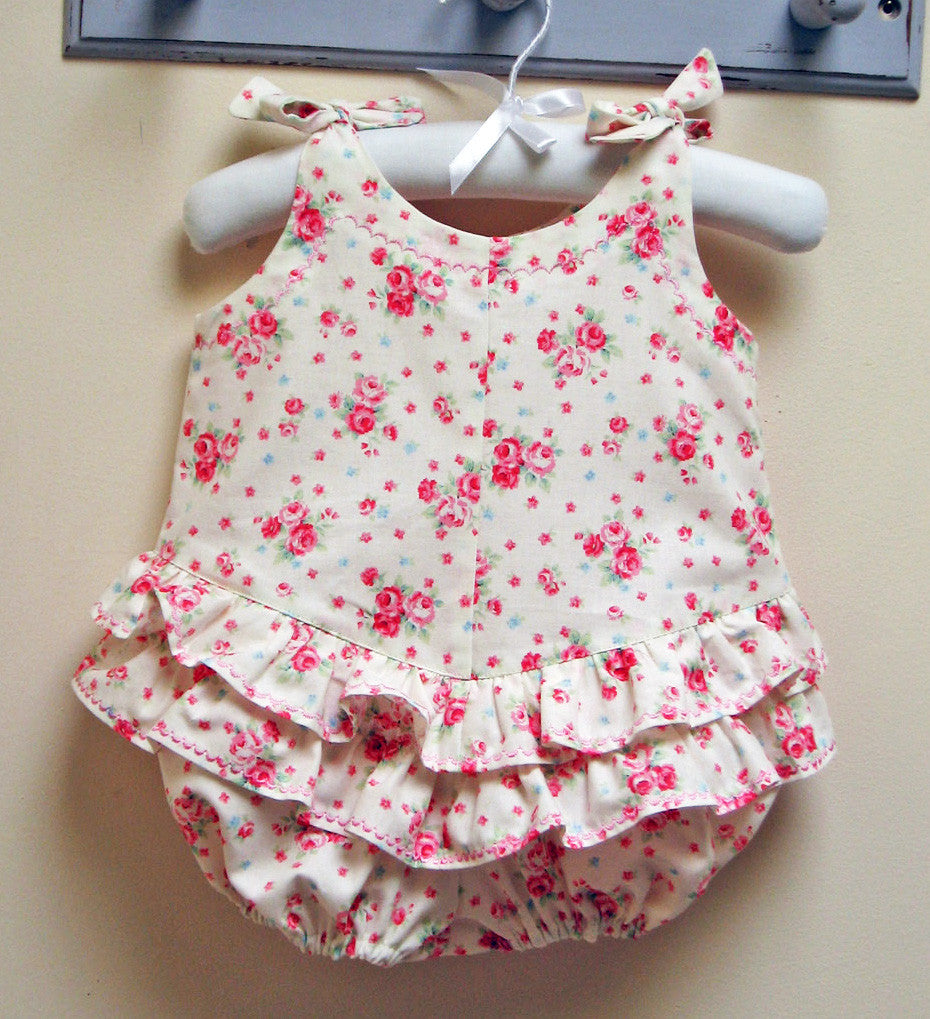 Frilly baby romper pdf sewing pattern ROSEBUD Romper baby sizes 3 months to 3 years. - Felicity Sewing Patterns