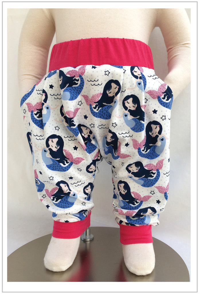 Harem pants PDF sewing pattern for babies and toddlers, PANDA PANTS sizes 3+ months to 6 years - Felicity Sewing Patterns