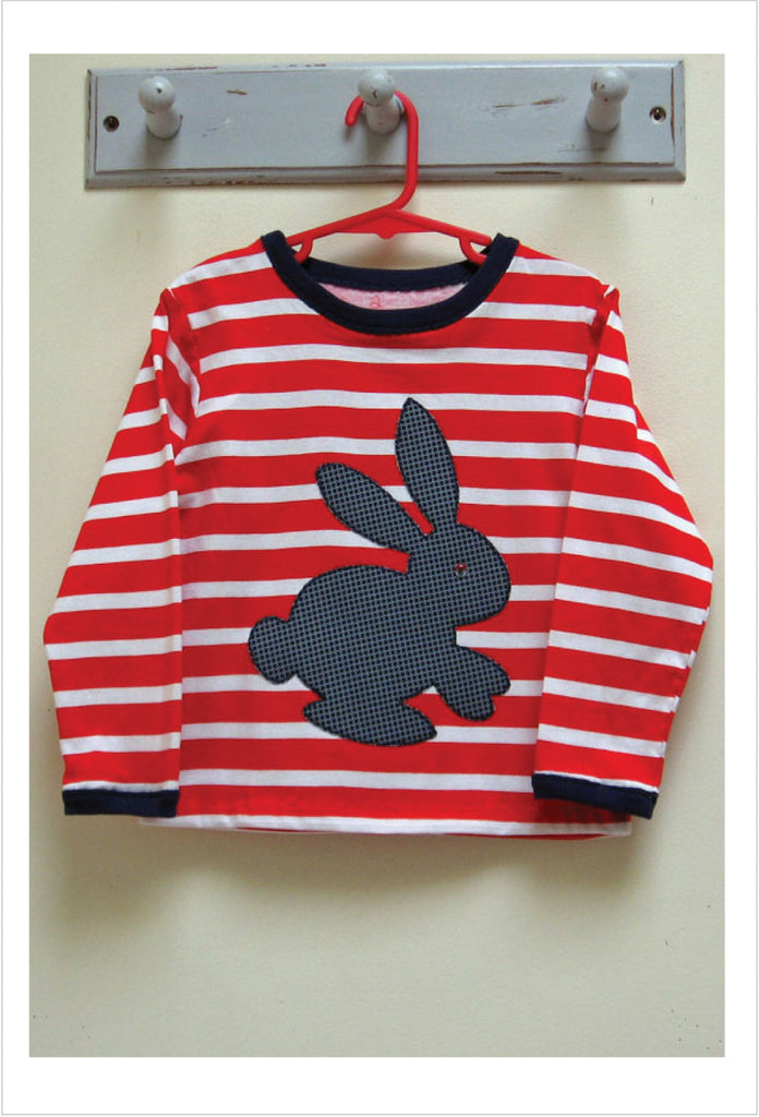 Childs T shirt sewing pattern DUDLEY T SHIRT + Bunny applique, boys & girls sizes 9 mths - 12 yrs - Felicity Sewing Patterns