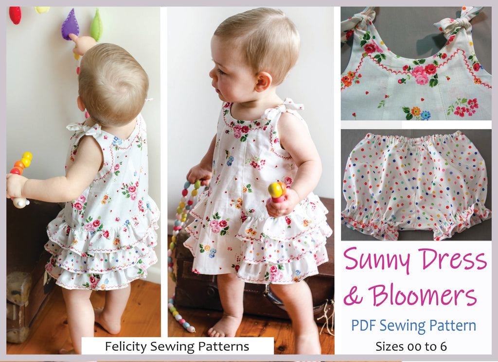 Dress & matching pants toddler sewing pattern SUNNY DRESS & BLOOMERS Sizes 6 months to 6 years - Felicity Sewing Patterns