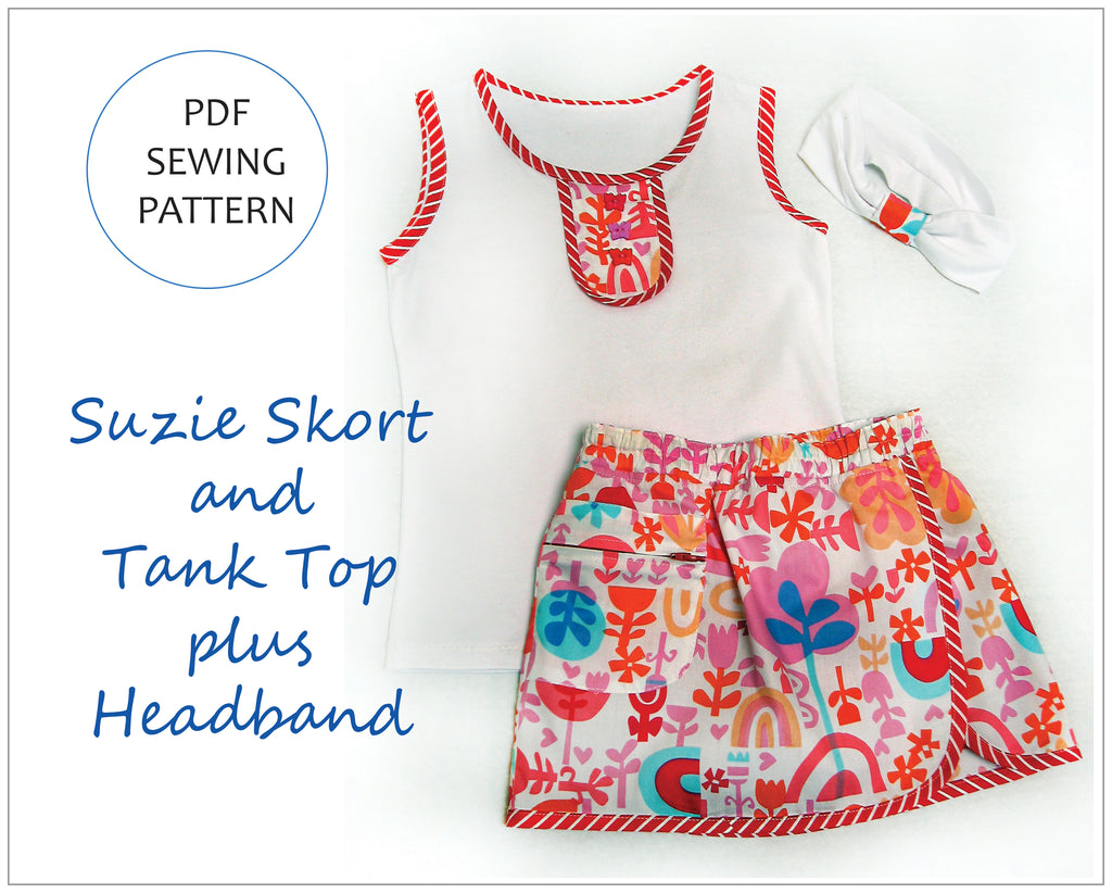 Suzie Skort pdf sewing pattern for girls skort/shorts sizes 2 to 14 years, 2 overskirt styles - Felicity Sewing Patterns