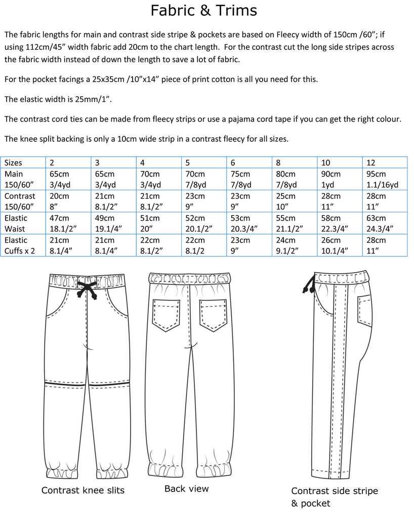 Kids fleece pants PDF sewing pattern ROSCOE PANTS boys & girls sizes 2 to 12 years. - Felicity Sewing Patterns
